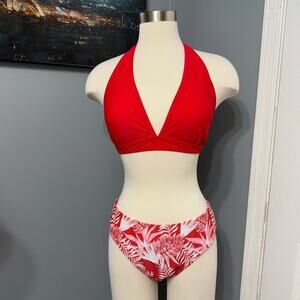 Women’s Random Tropical Print Tie Back Halter Bikini, XL